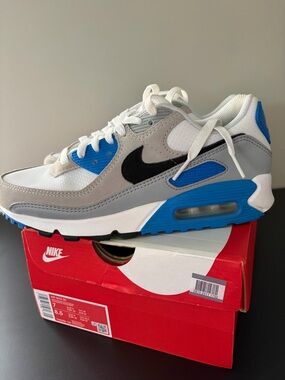 Nike Air Max 90 White Gray and Blue Athletic Shoes